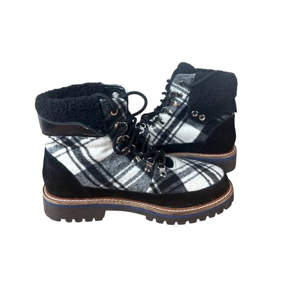 Talbots Jilly Hike Black & Ivory Plaid Lace-Up Ankle Boots Faux Size 7.5M - Picture 2 of 12